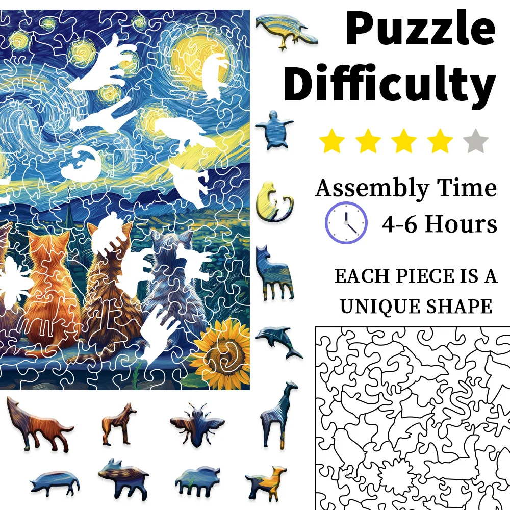 Wooden Jigsaw Puzzles A Starry Sky Cat Wooden Puzzle For Adults