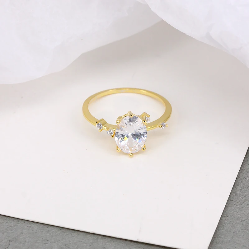 Elegant Geometry Egg Shape Crystal Gold Rings 925 Sterling Silver Finger Hearts Wedding Women Jewelry