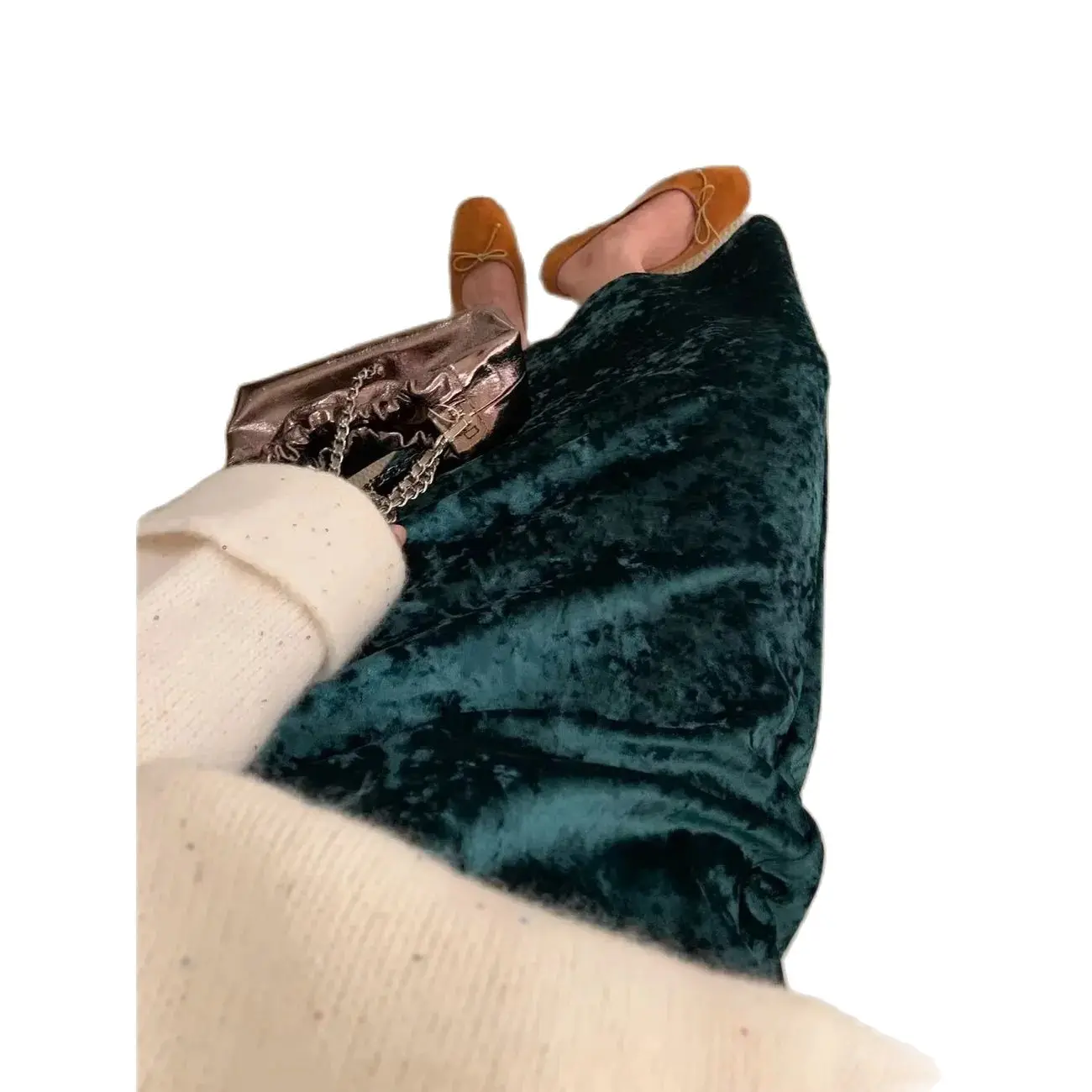 

Spring Autumn Korean Golden Velvet Long Skirts For Women Clothing 2024 New Winter Retro Plush Thickened Velvet Skirt 18