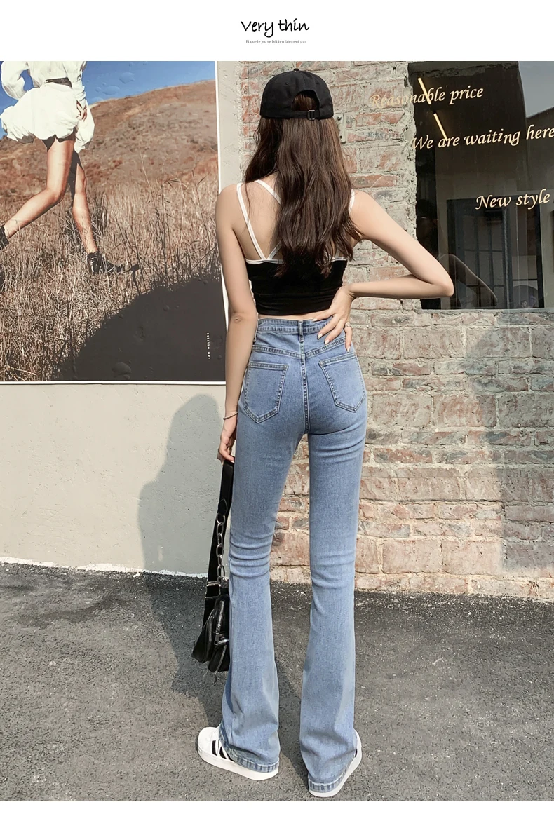 buckle jeans Flared Jeans Woman High Waist Denim Trousers For Female Blue White Black Elastic Skinny Fashion Classic Leisure Wide Leg Pants good american jeans