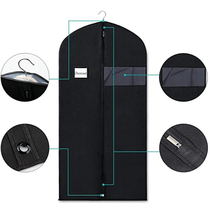 

Clothing Dust Cover Non-Woven Home Dustproof Wardrobe Hanging Clothes Garment Storage Bag Suit Dress Protector Closet Organizer