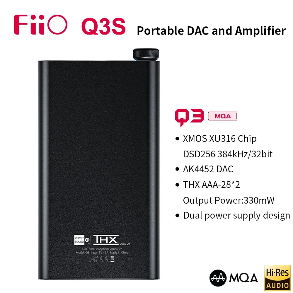 FiiO Q3 MQA-THX Balanced DAC HIFI Headphone Amplifier PCM DSD256 384kHz/32bit with AK4452 2.5/3.5/4.4mm Output original amp