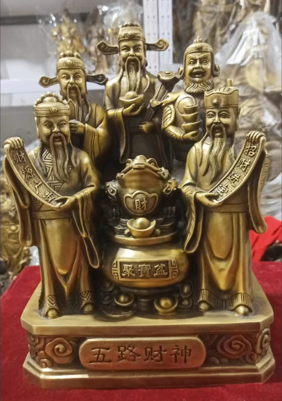 

2024 Buddhist supplies Asia Thailand CAI SHEN gods statue shop Family Effective protection 5 Wealth Gods copper LUCKY Sculpture
