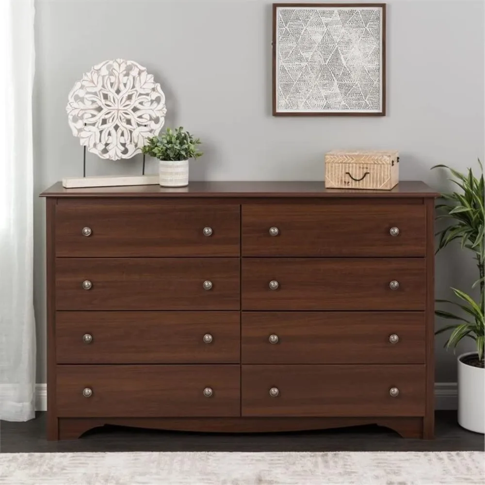 

8 Drawer Double Dresser for Bedroom, 15.75" D x 59" W x 36.25" H, Cherry