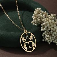 Chandler Stainless Steel Hercules Beetle Laser Cut Pendant Necklace Raw Brass Oval Insect Charms for Men and Women 1
