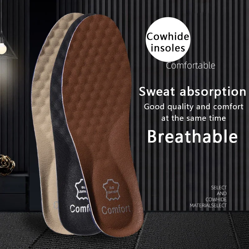1Pair Leather Shoe Insoles for Feet Arch Support Orthopedic Insole Plantar Fasciitis Shoe Pads Shock-absorbing Cowhide Sole