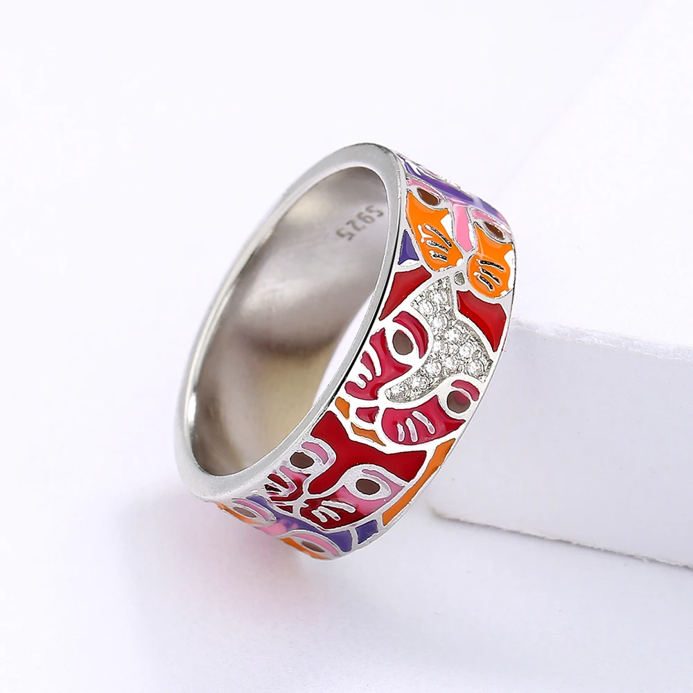 silver rings silver ring wedding rings Ring for Women's Fashion Color Epoxy Cat Face Ring Unique Handmade Enamel Jewelry 925 Silver Wedding Bridal