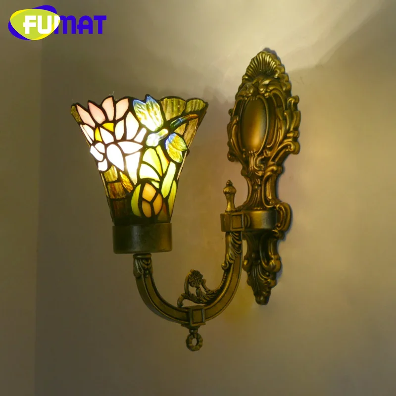 

FUMAT Tiffany style stained glass Nordic retro wall lamp for bedroom bedside lamp balcony aisle living room hotel LED decor