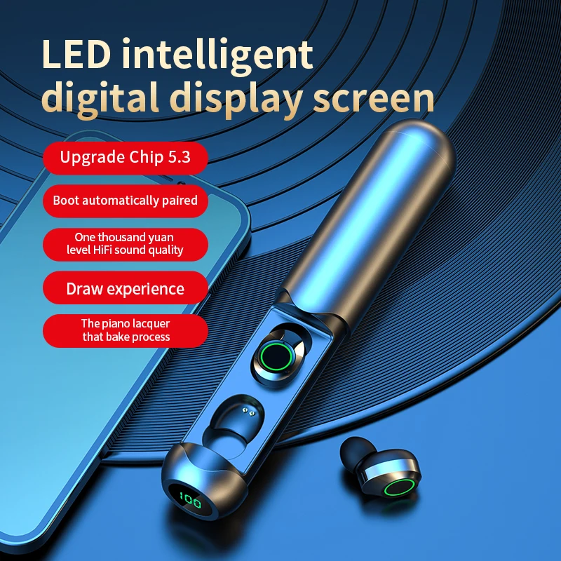 

BQ40 LED Digital Display Blue Earphones In Ear Noise Reduction Headphones Wireless Sports Headphone Waterproof Earbuds