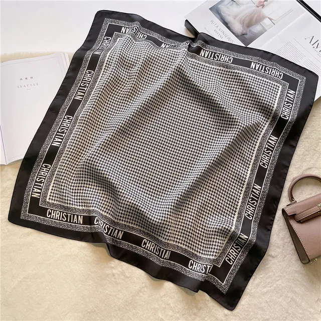 2022 Fashion Imitated Silk Scarf Ladies Outdoor Print Luxury Neck Hair Decorate Headband Scarf Outdoor Small Kerchief Soft Wrap 1