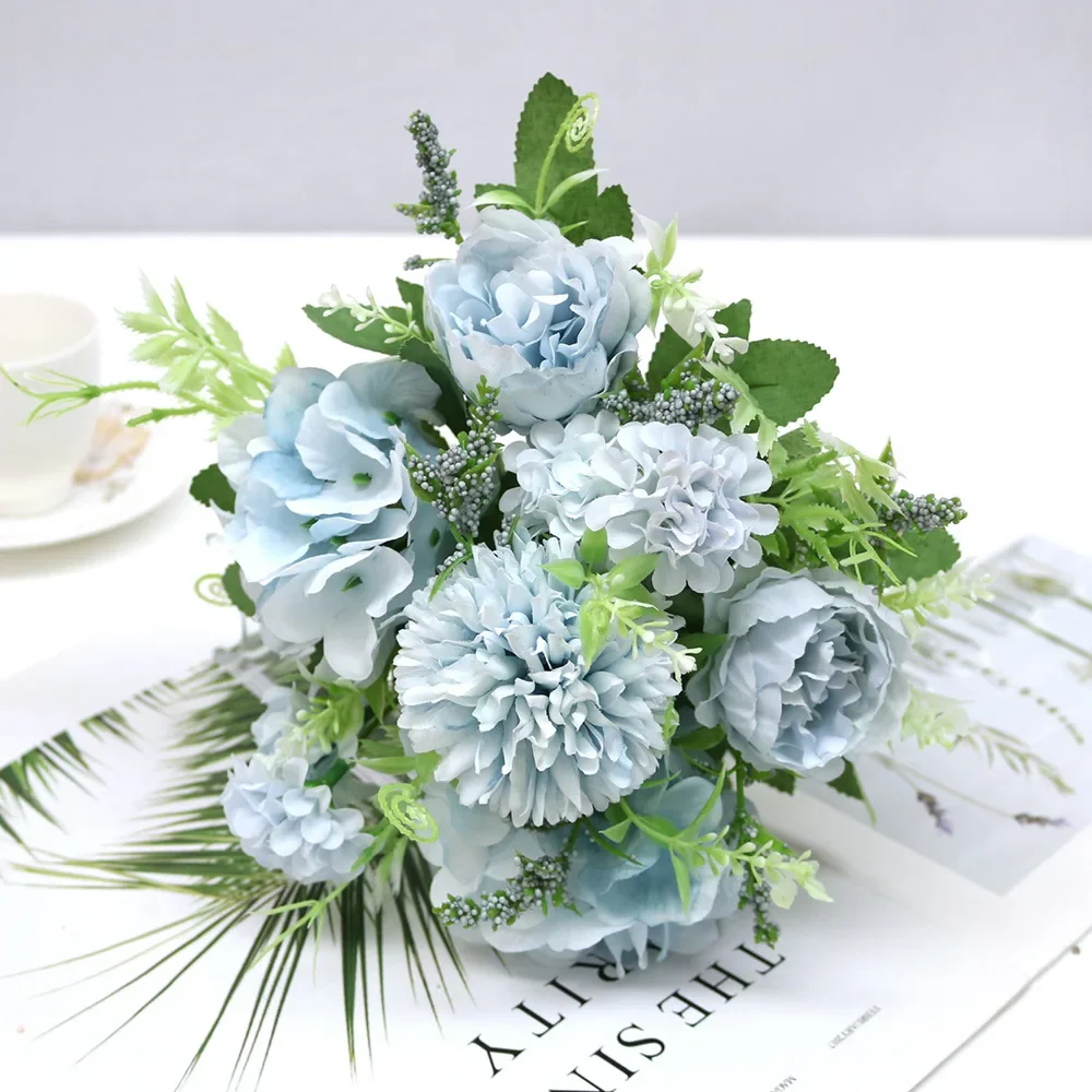 Elegant Artificial Hydrangea and Peony Bridal Bouquet - Silk Flower Wedding Centerpiece Decor
