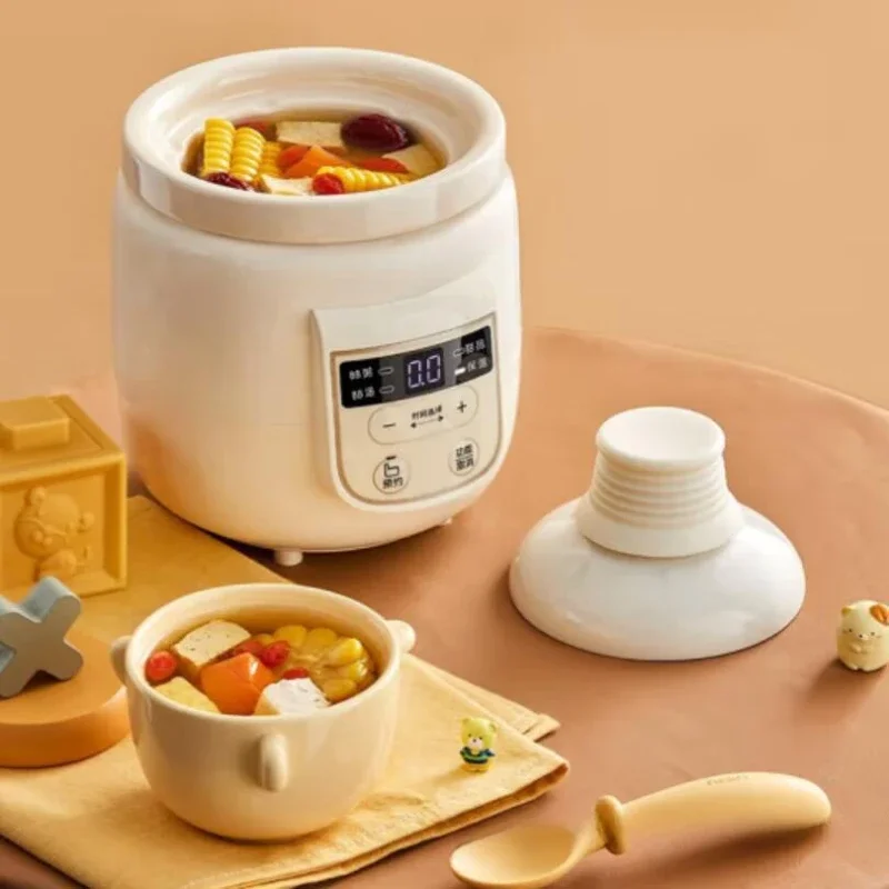220V 0.5L Slow Cooker Baby Supplementary Food Maker 220V Mini Bird's Nest Crock Pot White Porcelain 9.5h Reservation Keep Warm
