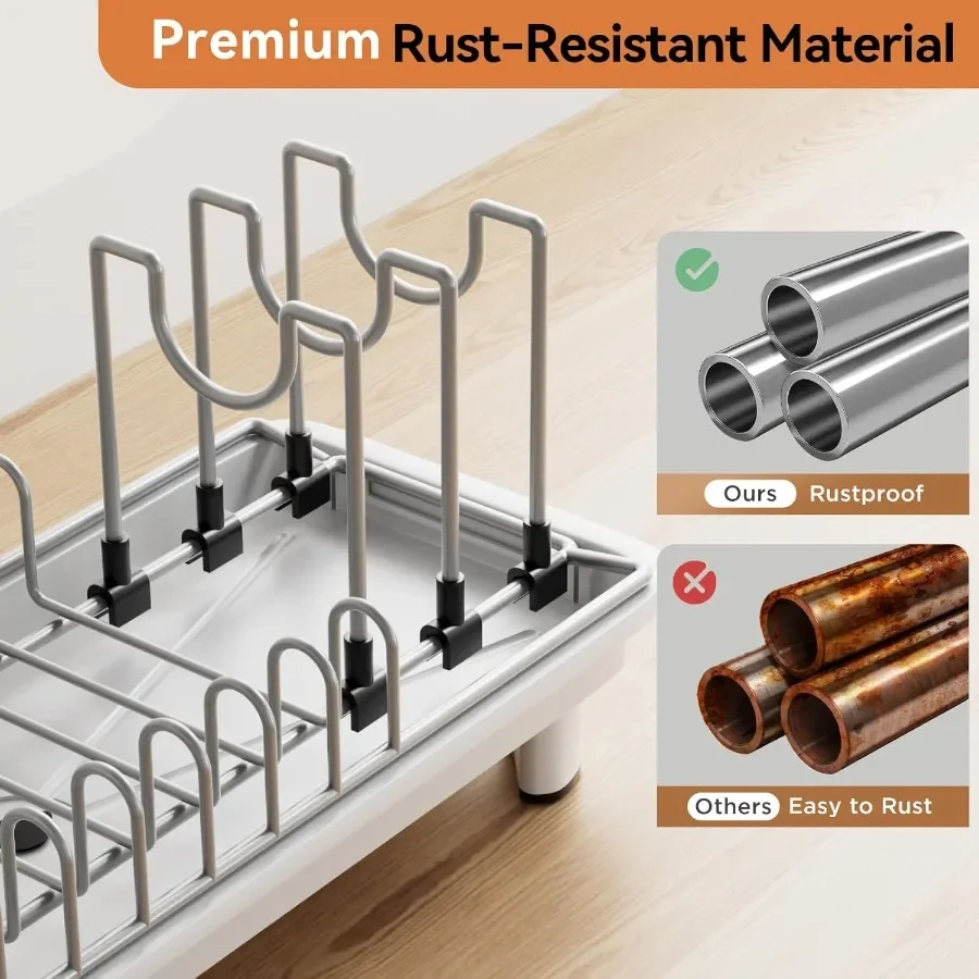 Small Dish Drying Rack Compact Dish Drainer for Kitchen Counter with Adjustable Back Slots SpaceSaving for Small Kitchens White