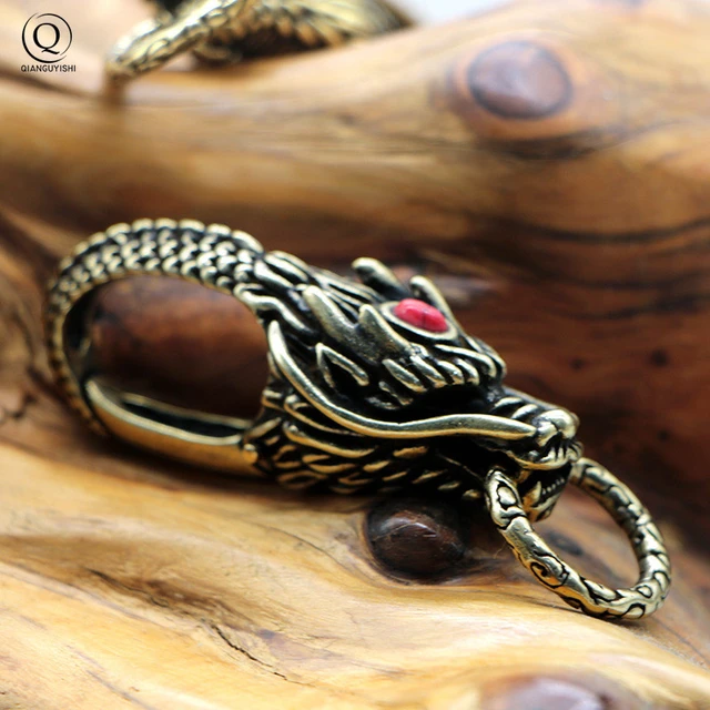 Copper Dragon Head Keychain Antique Craft Key Chains Lobster