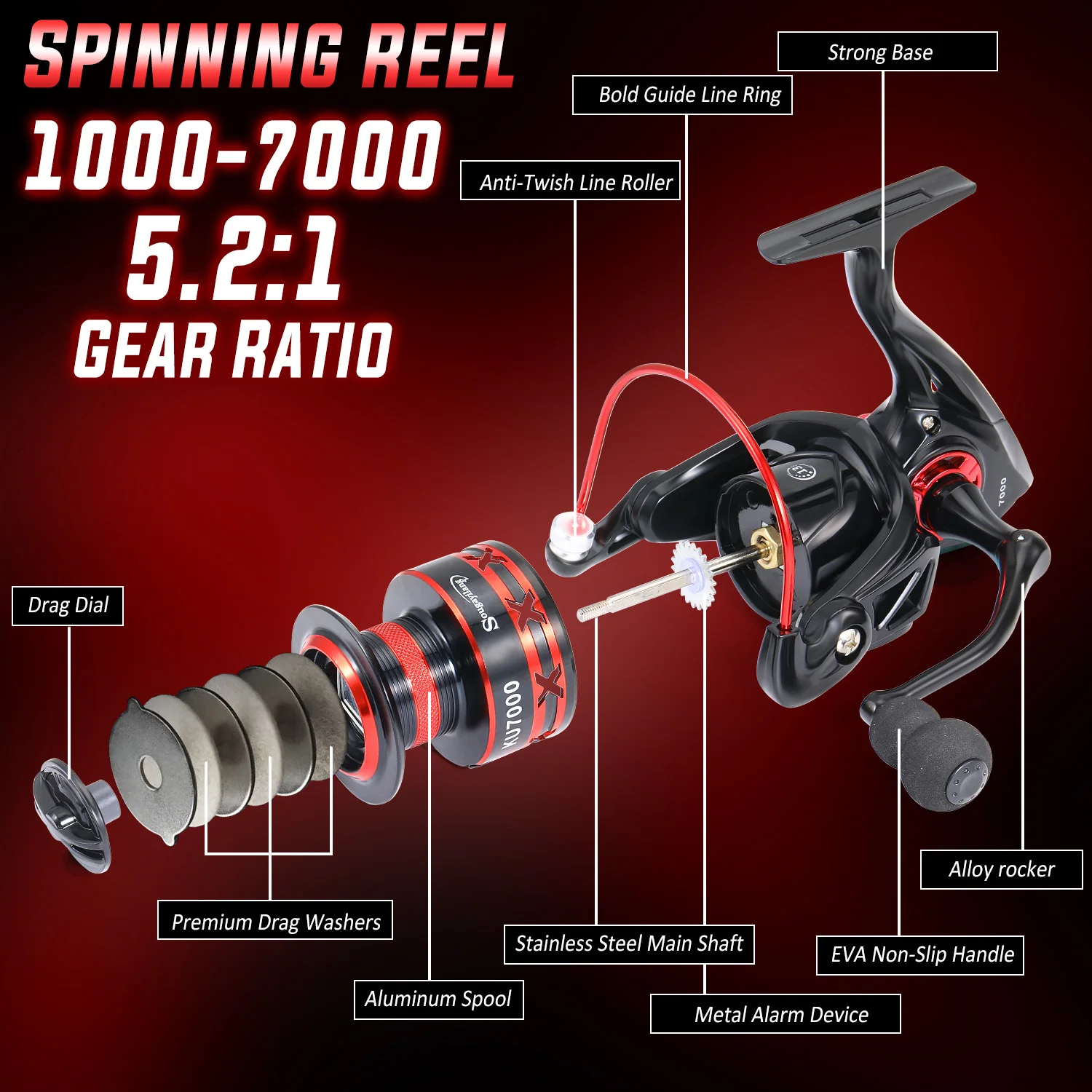 Spinning Fishing Reels Fishing Reel 1000-7000 Stainless Steel Bearing 15KG Max For Carp Tackle