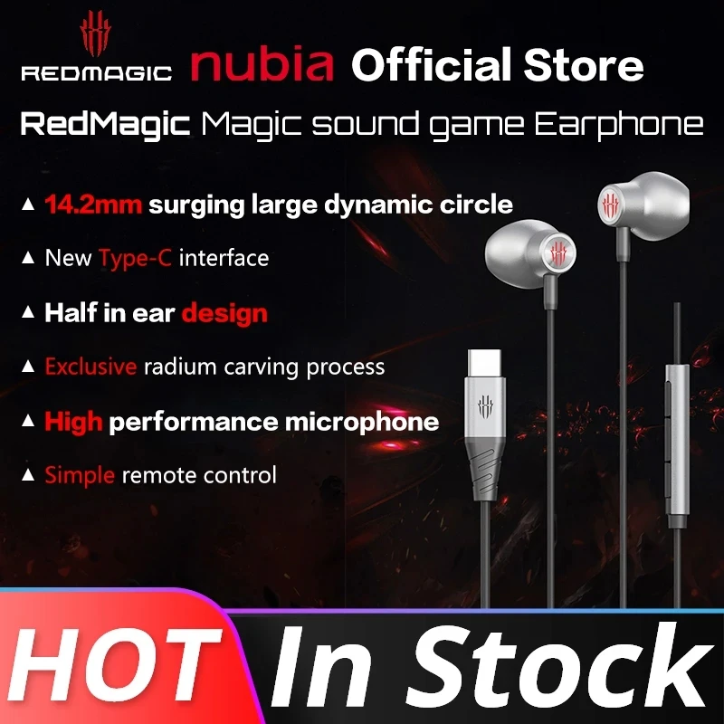 Nubia Redmagic Magicsound Fone de Ouvido Wh4008 Tipo-c 3.5 mm com Fio Fone de Ouvido 14.2 mm Diâmetro do Motorista
