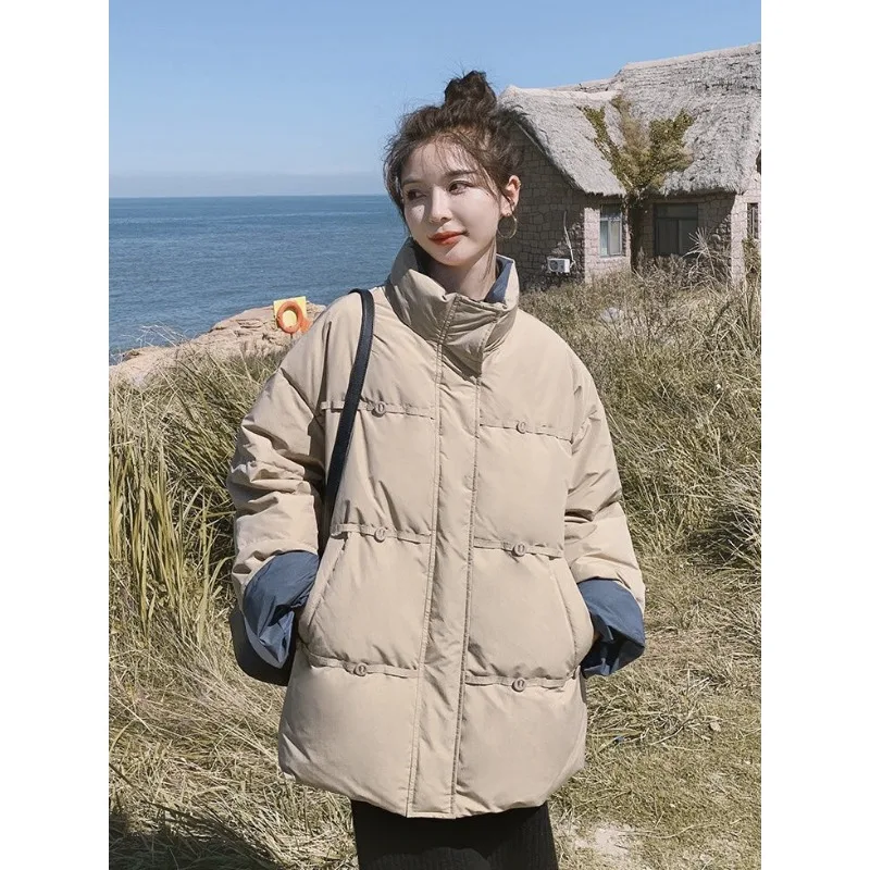 2023 New Women Down Jacket Winter Coat Female Windproof Standing Collar Parkas Loose Short Outwear Fashion Warm Thick Overcoat