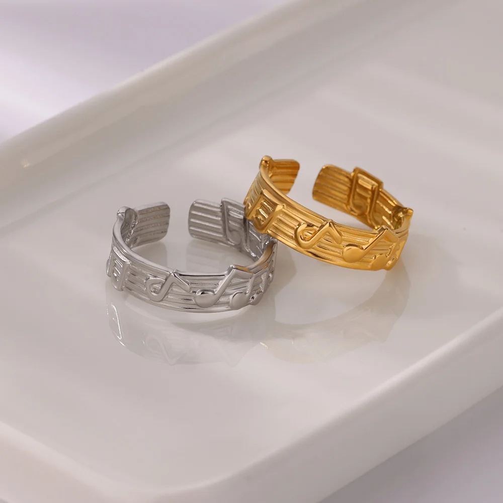 Stainless Steel Note Open Rings For Women Gold Wedding