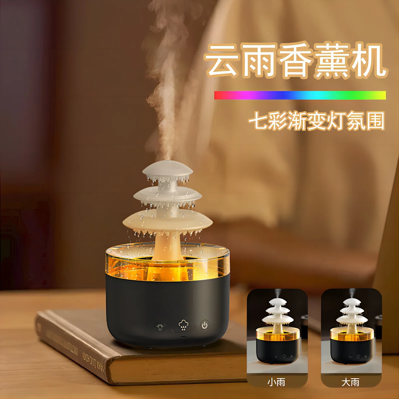 

Mushroom Rain Air Humidifier Colorful Night Light Essential Oil Diffusers Moisturize Skin Relieve Fatigues for Bedroom Kids Room