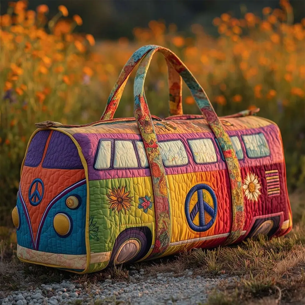Borsa da Viaggio Trapuntata in Cotone con Design 3D, Stile Hippie, Borsone con Motivo a Rana, Borsa Boho per Pernottamento e Palestra - immagine 3