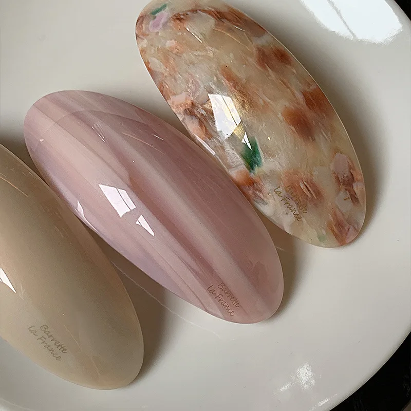 여성용 우아한 아세테이트 헤어 클립 프렌치 클립 대형 타원형 기하학적 헤어핀 헤드웨어 광택 있는 타원형 헤어 액세서리