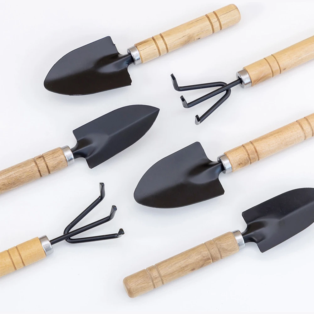 3PCS Gardening Tool Set Hand Planting Mini Wood Handle Shovel Spade Trowel Gardening Tools For Flowers Succulent Tranplanting