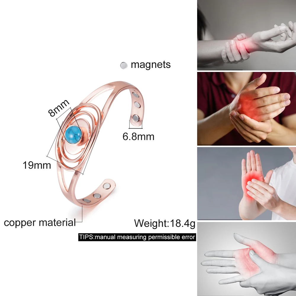 Amazon.com: Wollet Copper Magnetic Bracelets for Women, 99.99% Pure Copper  Vintage Bangle with 8pcs Magnets,6.5