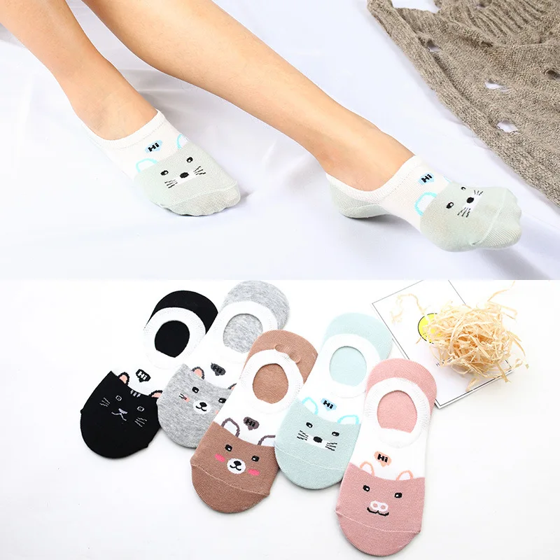 

1 Pairs Cute Animal Cotton Boat Socks Female Cotton Women Happy Funny Invisible Summer Cats Girls Low Short Socks Slippers Pink