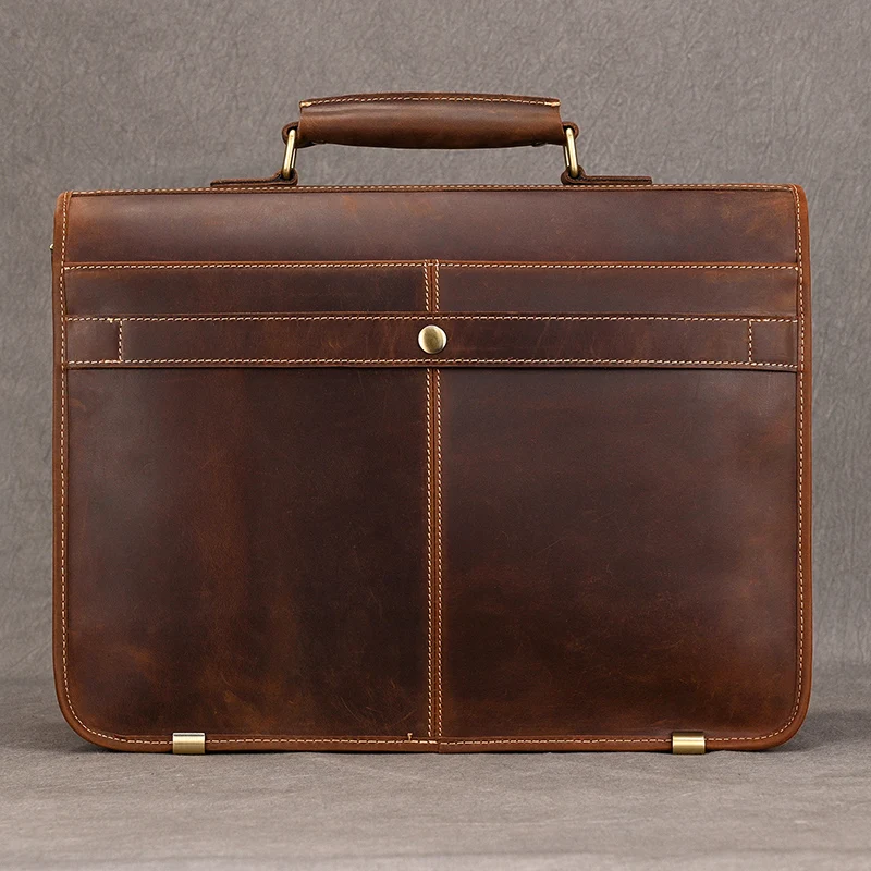 Top Grade Thick Genuine Leather Men Briefcase 15" Laptop Cow Leather Business Bag Tote Man Briefcase With Shoulder Strap 4