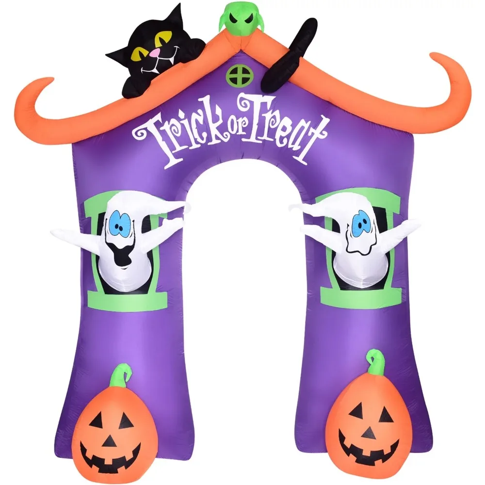

9-Ft. Inflatable Pre-Lit Trick or Treat Walkway Arch with Black Cat, Jack-O-Lantern, and Ghost | Festive Halloween Party Decor