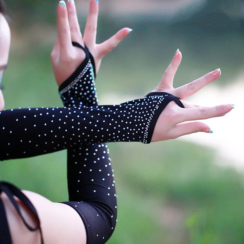 Lace Gloves Half Finger Gloves Fishnet Gloves Latin Stage Dance Performance Arm Sleeves Female Mesh Flash Drilling Rhinestone S155