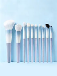 Premium 10 - Piece Makeup Brush Set with Soft, Skin - Friendly Fibers (10 pieces of blue)