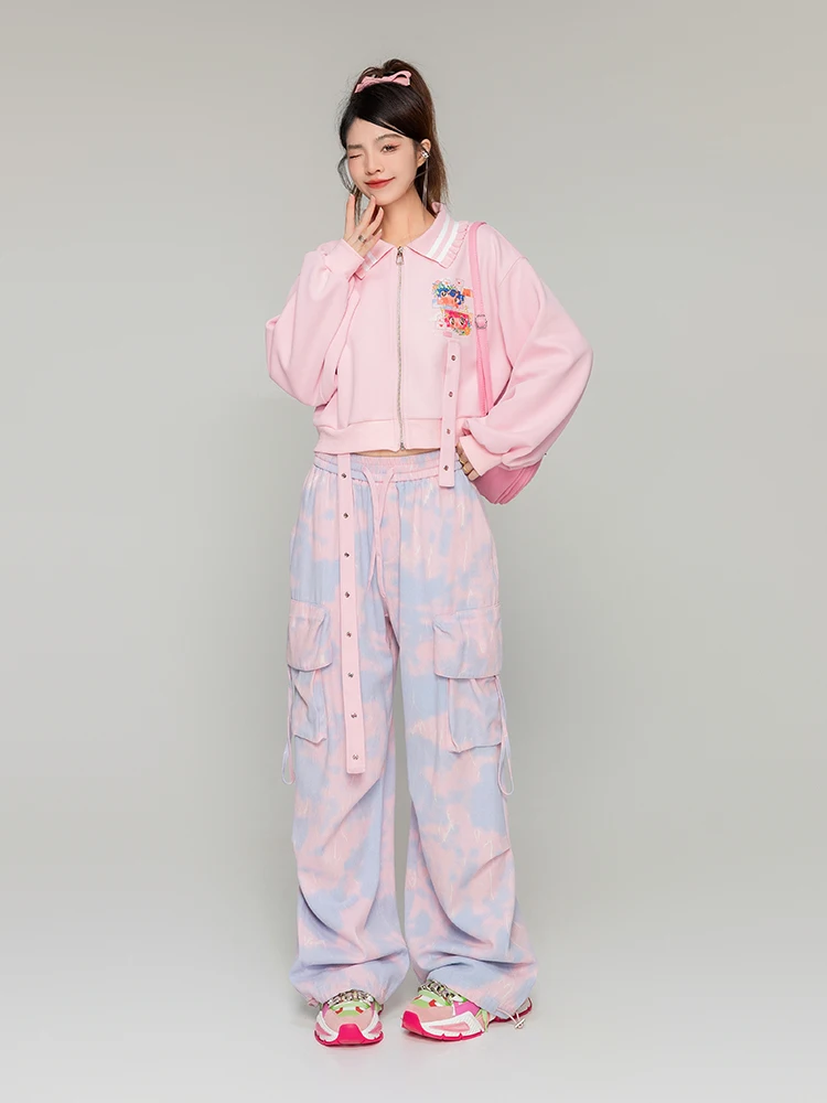 Camouflage Cargo Pants  2024 Spring Summer American Fashion Elegant All-Match Wide Leg Trousers Loose Mop Pants for Women's