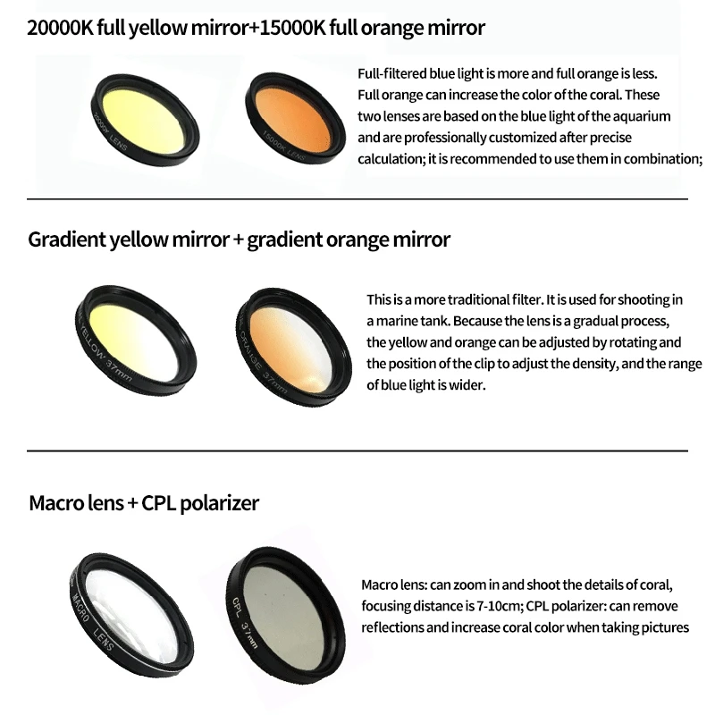 Aquarium Lens Fish Tank 6 in 1 Phone Camera Lens Filter Macro Yellow Filter Coral Reef Aquarium Universal aquarium camera lens