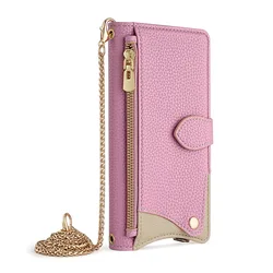 Leather Magnetic Flip Wallet Case with Long Lanyard - Elegant Design Phone Cover - Sony Xperia XZ Premium (Pyw - pk)