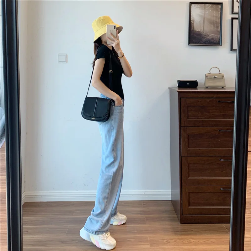 여름 얇은 아이스 실크 와이드 레그 청바지 출산 바지 스트레이트 컷 루즈 바닥 길이 바지 봄 여름 캐주얼 임신 청바지