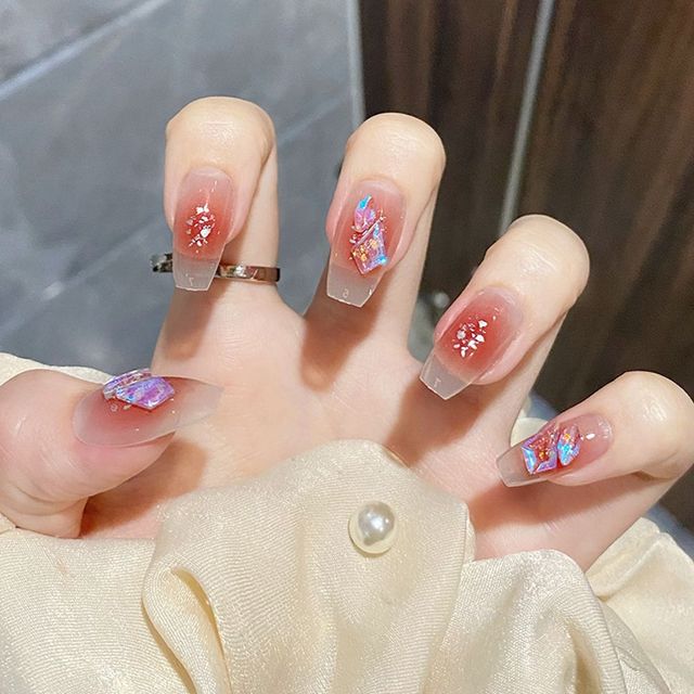 Long Coffin False Nails Red Wine colour Artificial Ballerina Fake Nails With Glue Full Cover Nail Tips Press On Nails