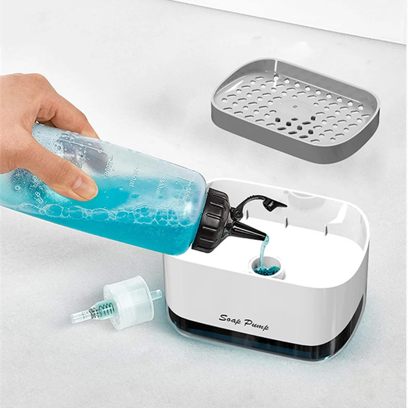 2 In 1 Kitchen Soap Dispenser Scrubbing Liquid Detergent Pump Organizer