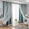 Ahoyikaa Shiny Hollow Stars Double Blackout Curtains Gradient Color Cloth White Sheer Yarn For Living Room Bedroom Decoration 2