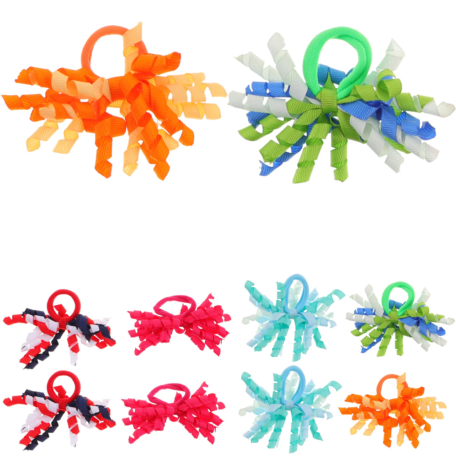 

10pcs High Elasticity Korker Hair Bow Hair Ties Rubber Bands Ponytail Holder Rope with Curly Ribbons for Kids