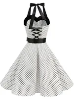 Women Polka Dot Print Summer Dress Sexy Retro White Halter Vintage Dress Robe Femme Pin Up Rockabilly Party Dress - Image 3