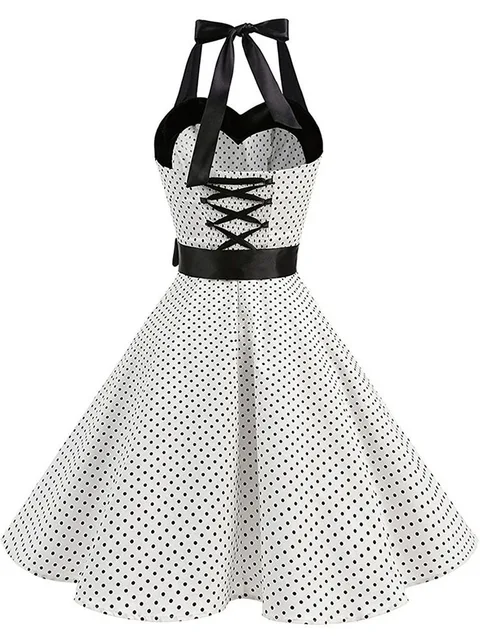 112408-83c63a.jpg Femmes à pois imprimé Robe d'été Sexy rétro blanc licou Robe Vintage Robe Femme Pin Up Rockabilly Robe de soirée