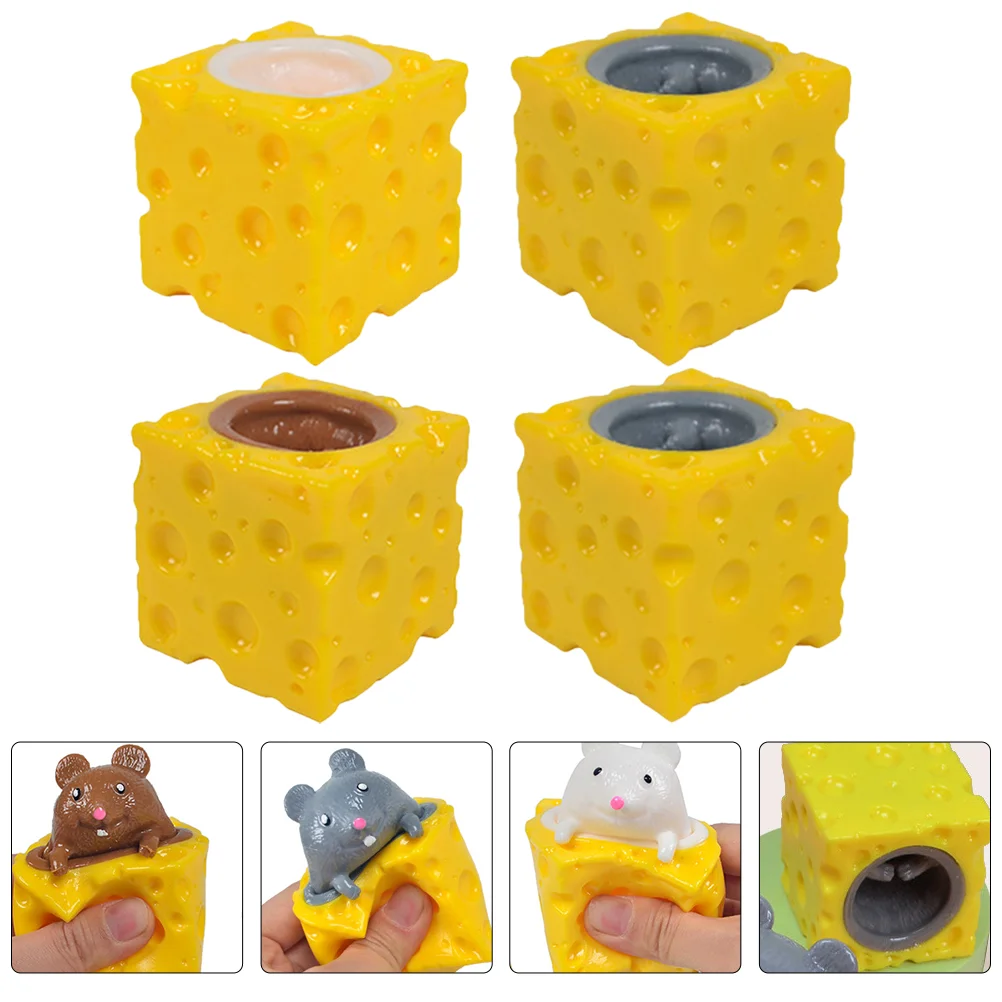 

Funny Mouse Cheese Block Squeeze Anti-Stress Toy Hide And Seek Figures Stress Relief Fidget Toys For Kids Adult