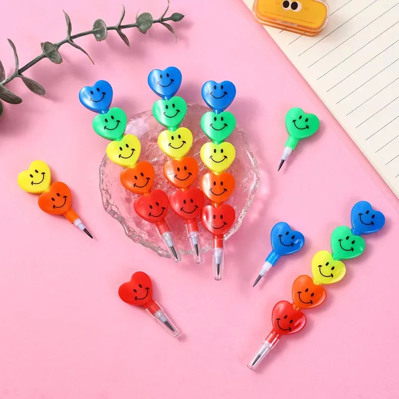 

Creative 5 Love Pencils Multi-section Cartoon Pen Funny Expression Bullet No Sharpening Pencil Building Blocks Student Prizes