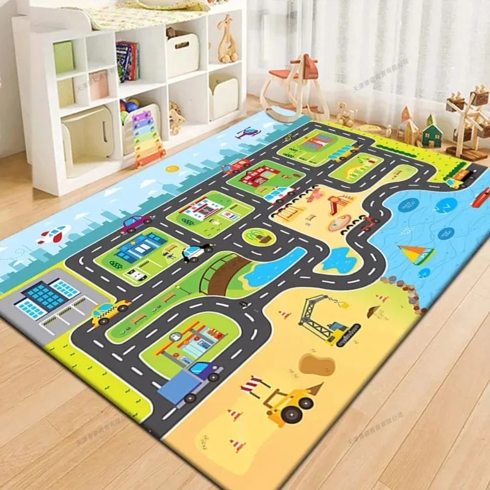 1 Piece 120x160cm Non-slip Dirt-resistant Baby Play Mat Crawling Mat Cartoon Runway Carpet Parking Lot Road Game Mat Baby Toys