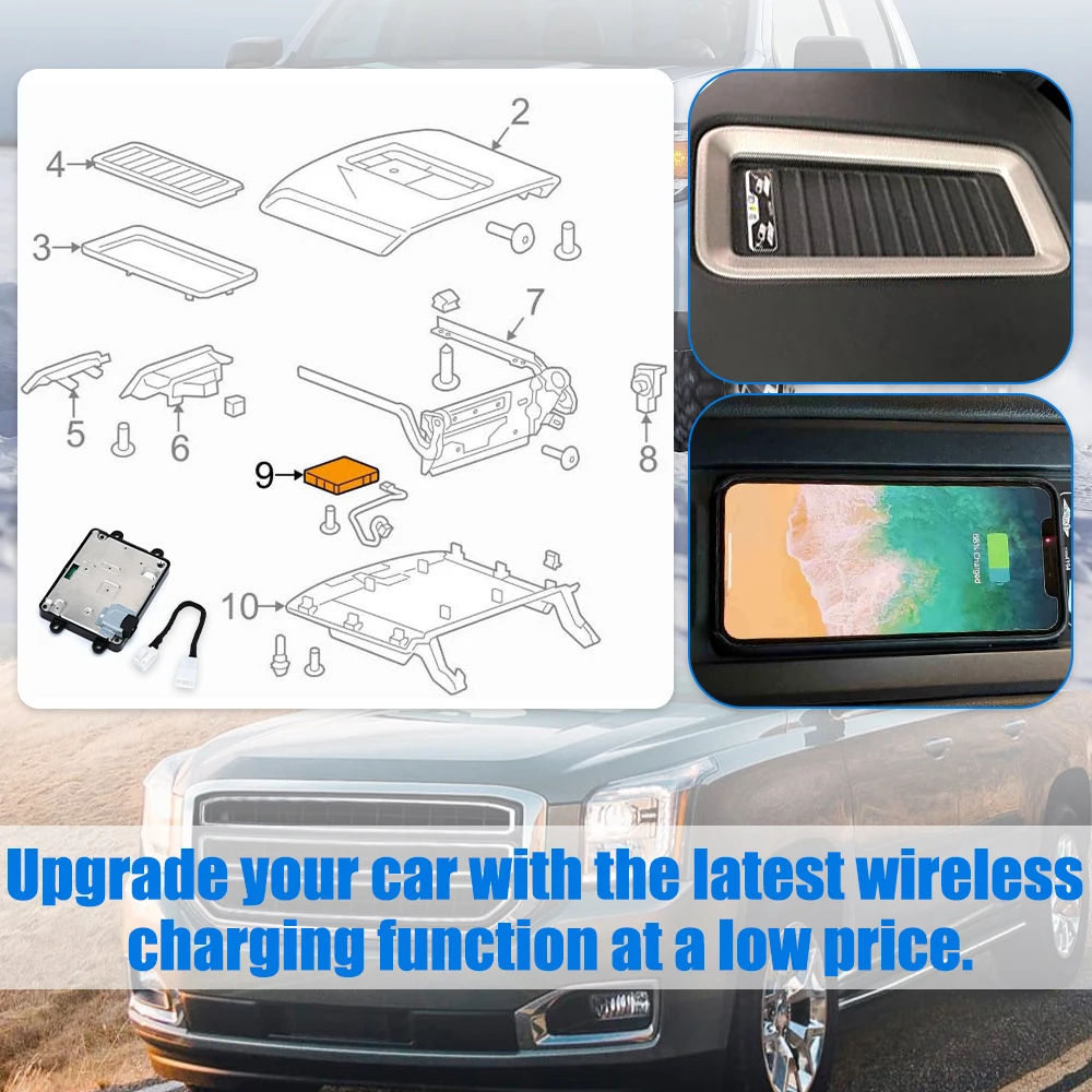 Wireless Charging Module With Adapter Harness For 17+ Buick Lacrosse Cadillac Escalade Chevrolet GMC Canyon 13521066/ 13507652