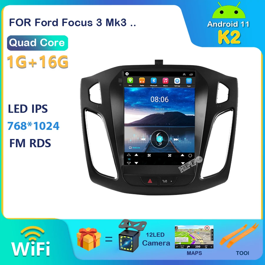 Car Radio Multimedia android 11 Player For Ford Focus 3 Mk3 2012 -2019 For Tesla Style Screen Navigation 2 din GPS 2din Video 4G car monitor screen Car Monitors