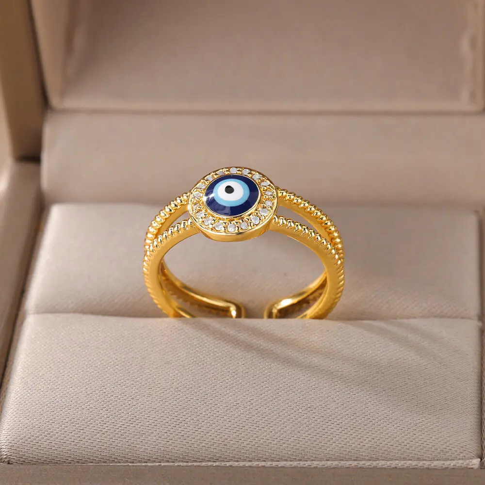 Women Gold Stainless Steel Eye Rings