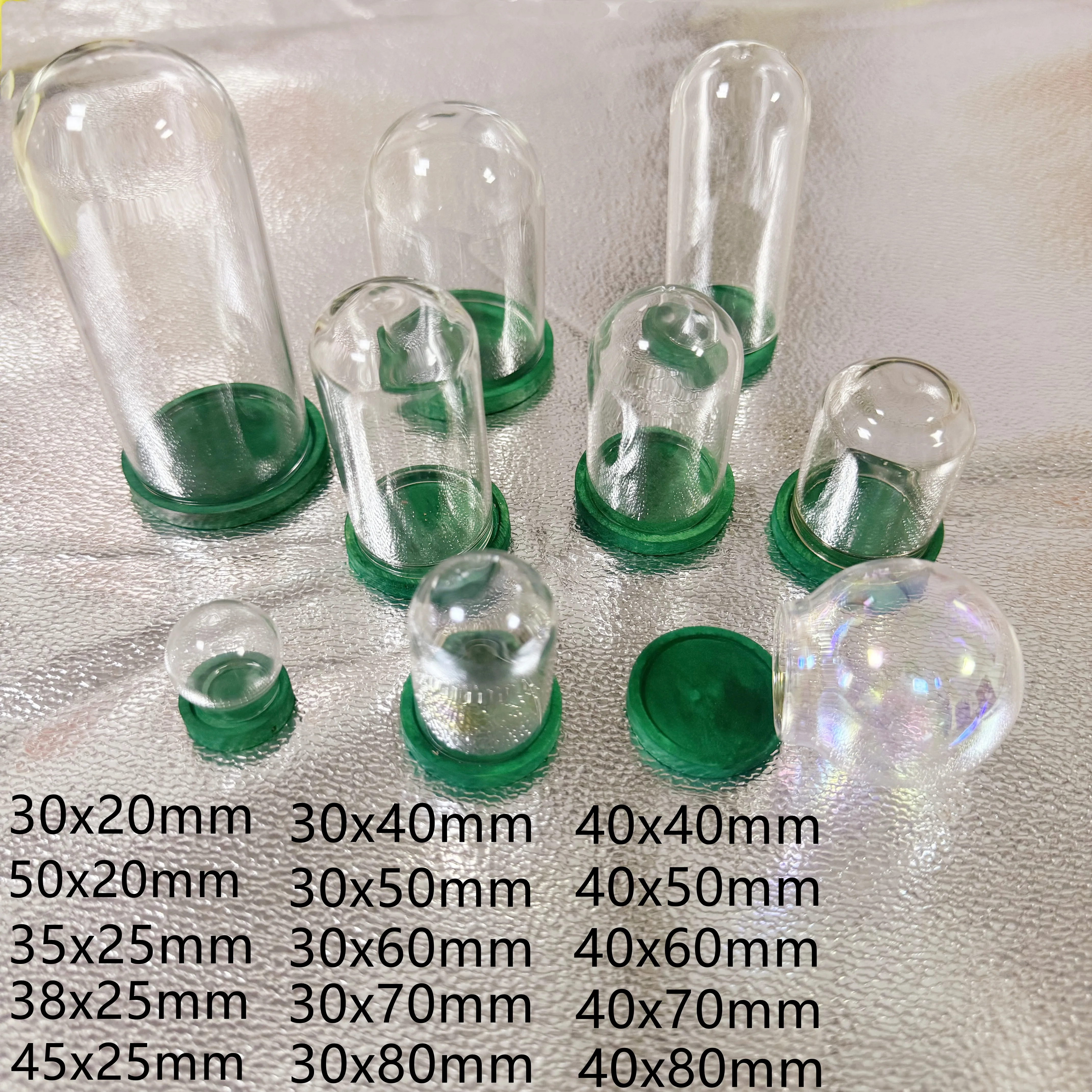 30X Mini Glass Cloche Dome Container With Green Base Terrarium DIY Glass Display Domes For Decor Tabletop Garden Wedding Office 3