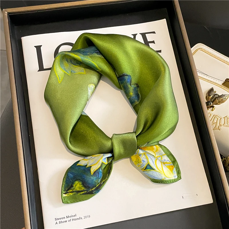 

Flower 100% Square Silk Scarf for Women Design Print Foulard Neck Brand Wrist Female Small Headband Spring Kerchief Tie Bandana